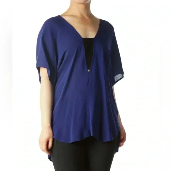 Zara Cobalt Blue Black V-neck  tunic blouse Sz M - Picture 1 of 14